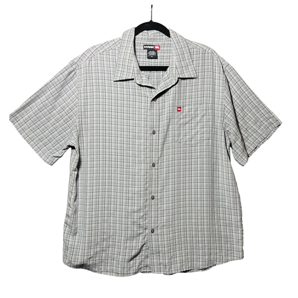 Tony Hawk Mens XL Grey Plaid Short Sleeve Button Down Shirt Modal Blend Skater